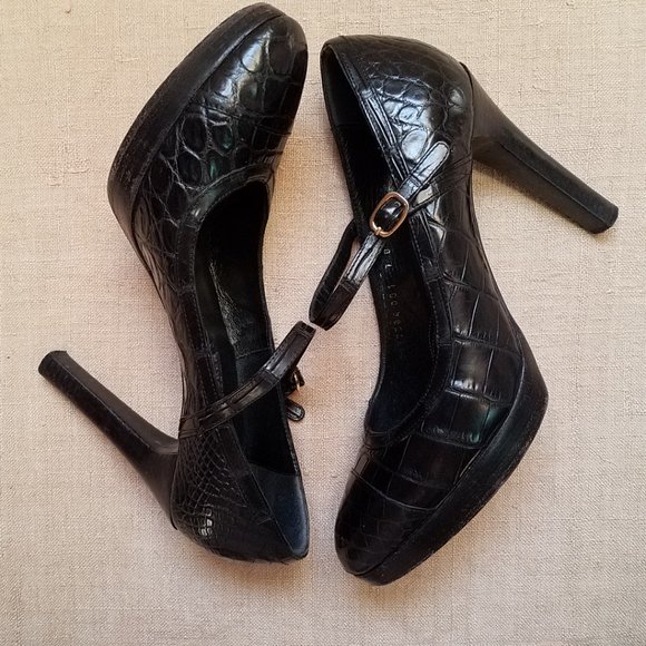Ralph Lauren Collection Crocodile/Alligator Mary Jane Heels Shoes~Black Genuine - Picture 4 of 11